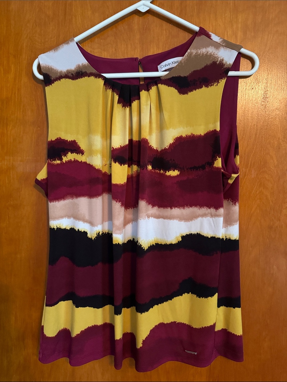 Calvin Klein Sleeveless Printed Camisole in Burgundy, Mustard & Black